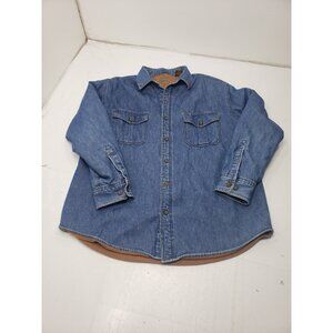 St Johns Bay Jacket Mens Large Blue Denim Sherpa Fleece Lined Button Up